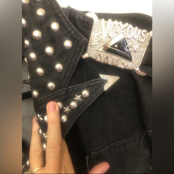 Denim studded cropped Rockers jacket RARE size medium - Picture 2 of 9